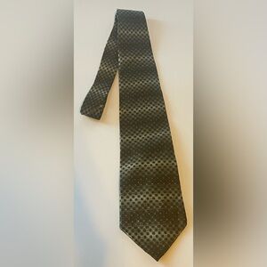 Green Silk Tie with Geometric Pattern Treated with Du Pont Teflon F Protector